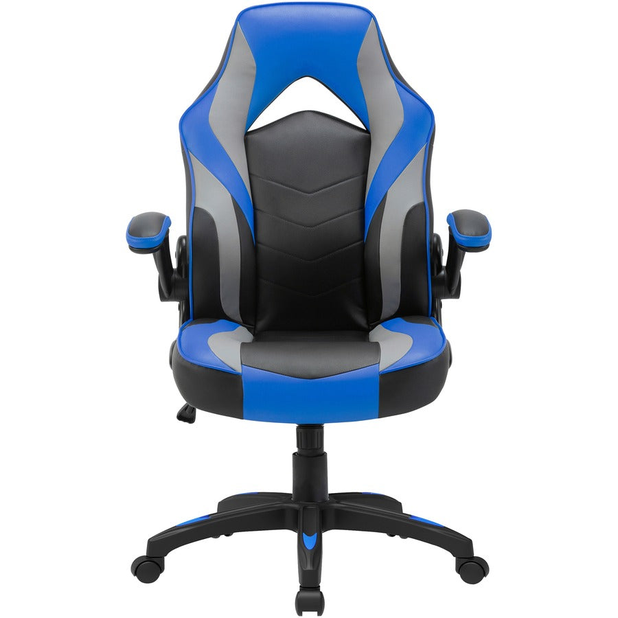 Lorell High-Back Gaming Chair - For Gaming - Vinyl, Nylon - Blue, Black, Gray