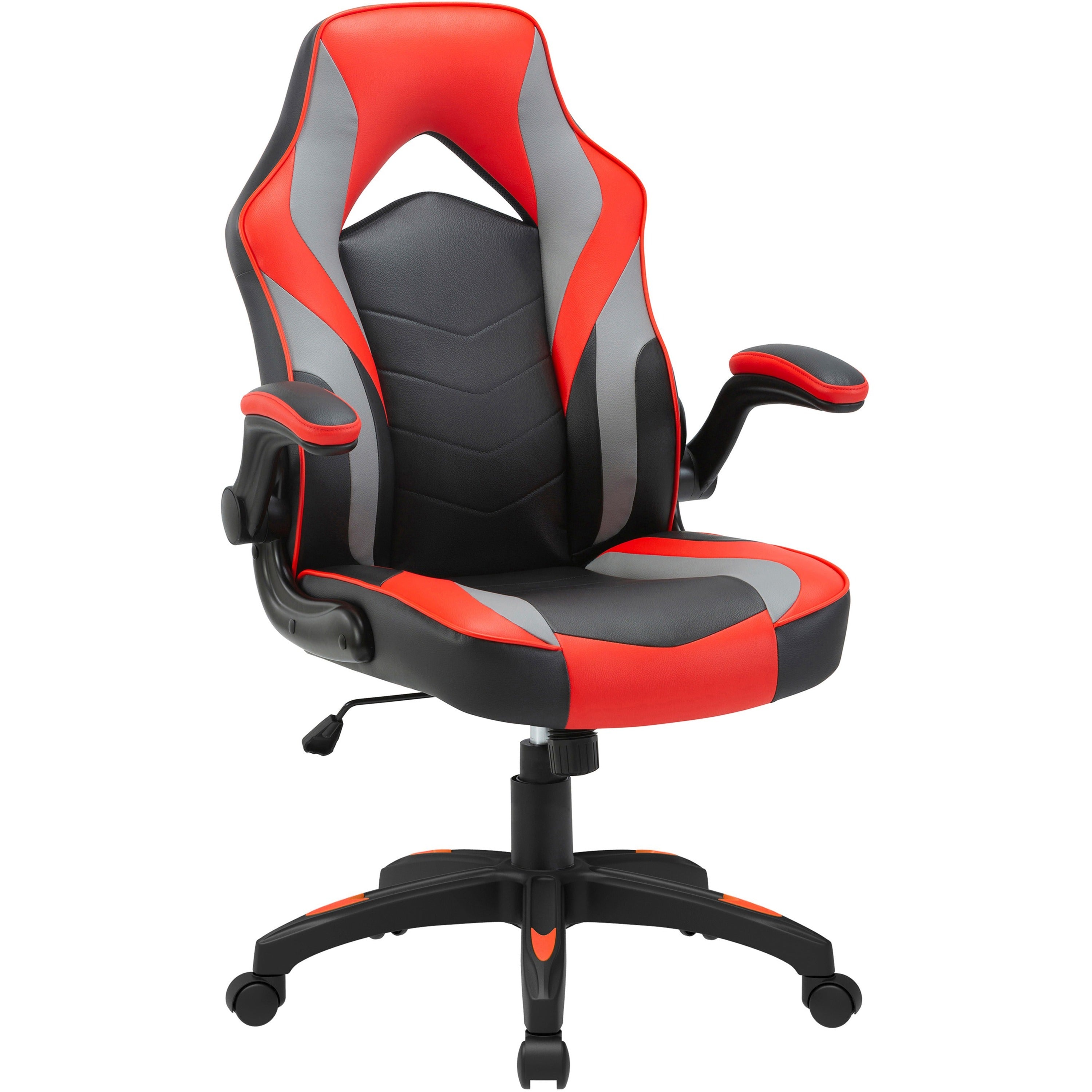 lorell-high-back-gaming-chair-for-gaming-vinyl-nylon-red-black-gray_llr84394 - 1
