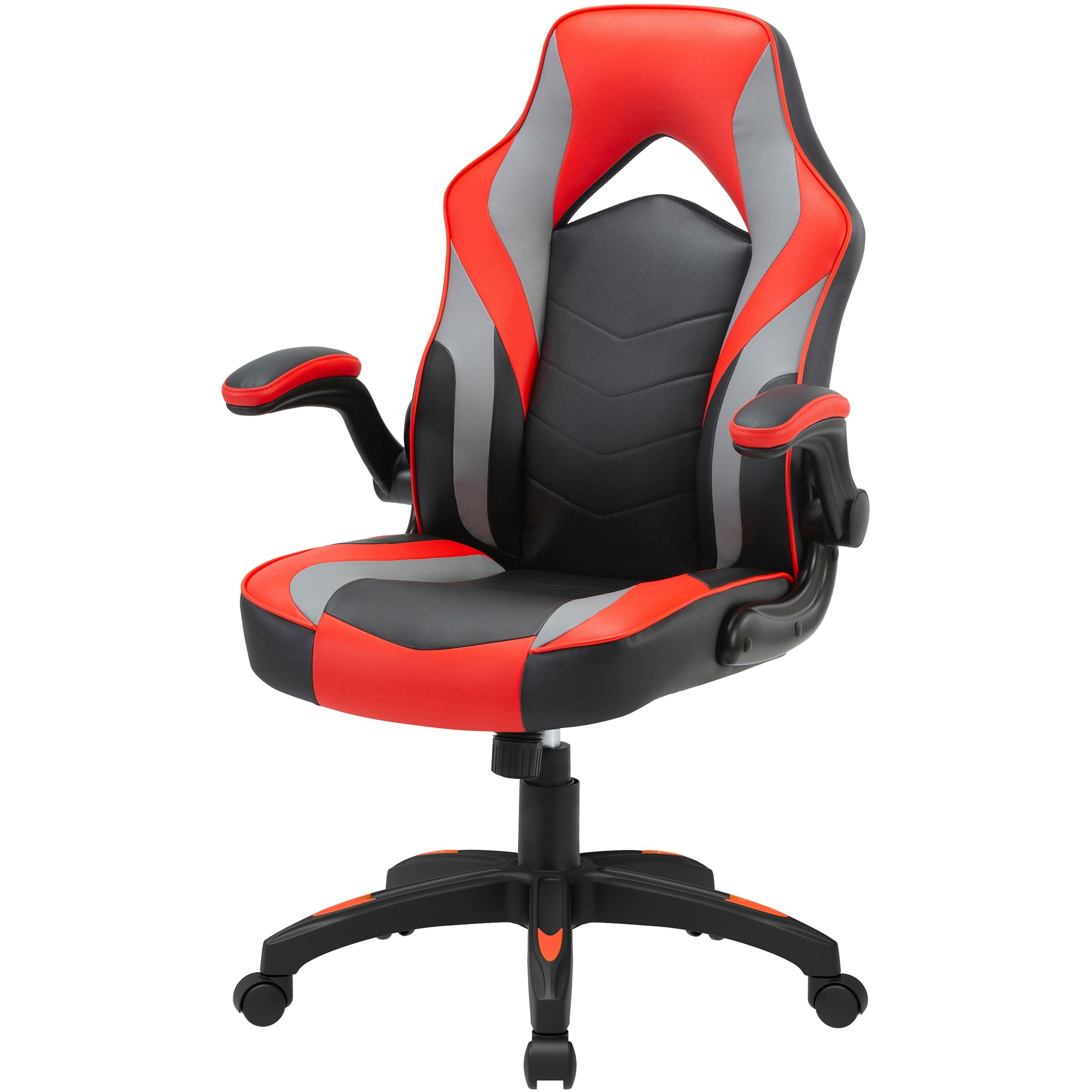 lorell-high-back-gaming-chair-for-gaming-vinyl-nylon-red-black-gray_llr84394 - 4