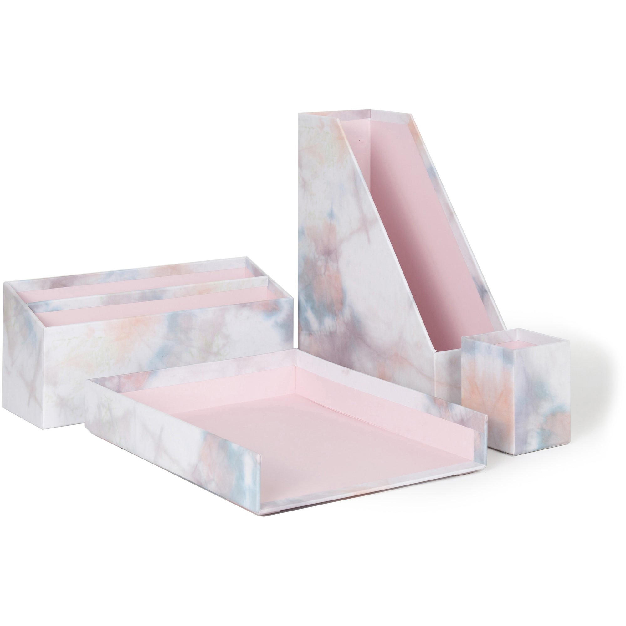 U Brands 4 Piece Desk Organization Kit - 4.1" Height x 9.8" Width12" Length%Desktop - Sturdy, Lightweight - Soft Dye - Chipboard, Paper - 1 Each