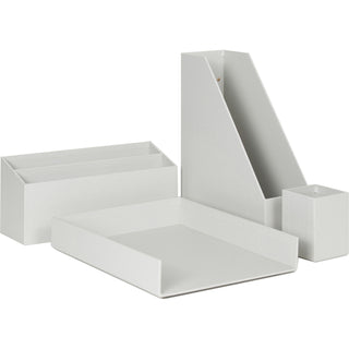 Four-Piece Desk Organization Kit, Magazine Holder/Paper Tray/Pencil Cup/Storage Bin, Chipboard, Gray