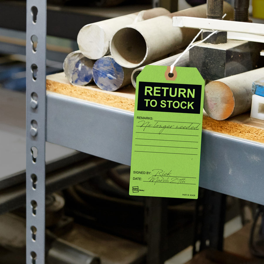 Avery RETURN TO STOCK Preprinted Inventory Tags - 5.75" Length x 3" Width - Rectangular - 12 / Carton - Card Stock - Green - 3