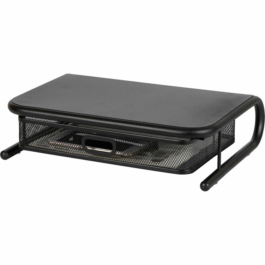 Lorell Mesh Wire Monitor Stand - Desktop - Powder Coated - Steel - Black