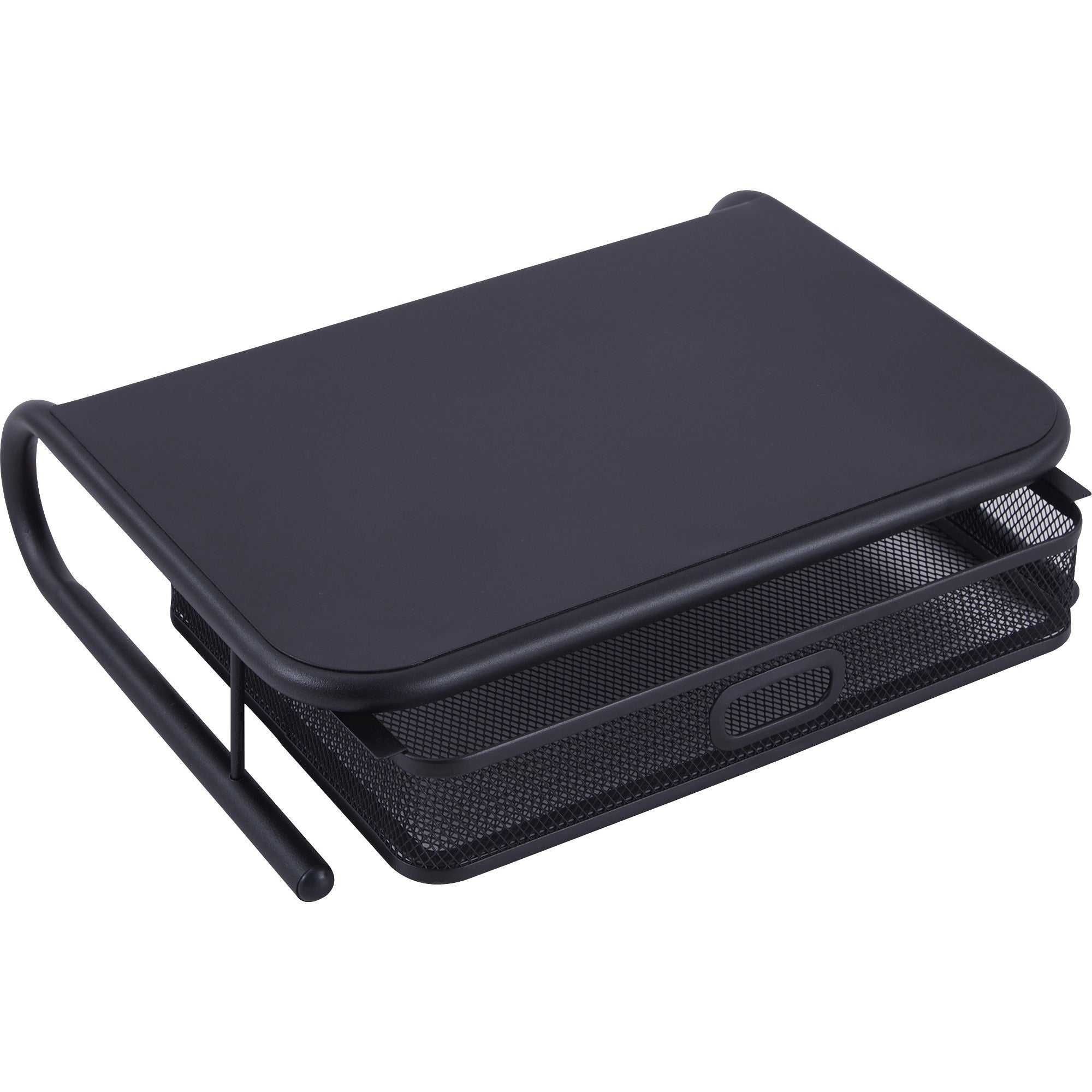 Lorell Mesh Wire Monitor Stand - Desktop - Powder Coated - Steel - Black