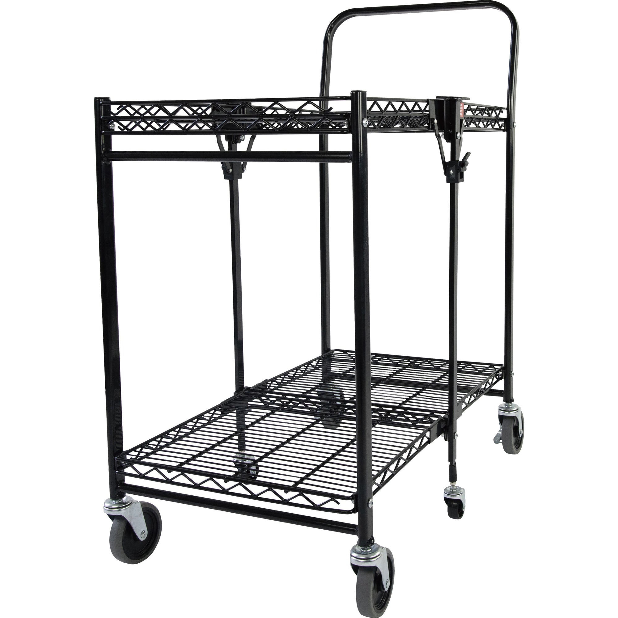Stowaway Folding Carts, Metal, 2 Shelves, 250 lb Capacity, 29.63" x 37.25" x 18", Black