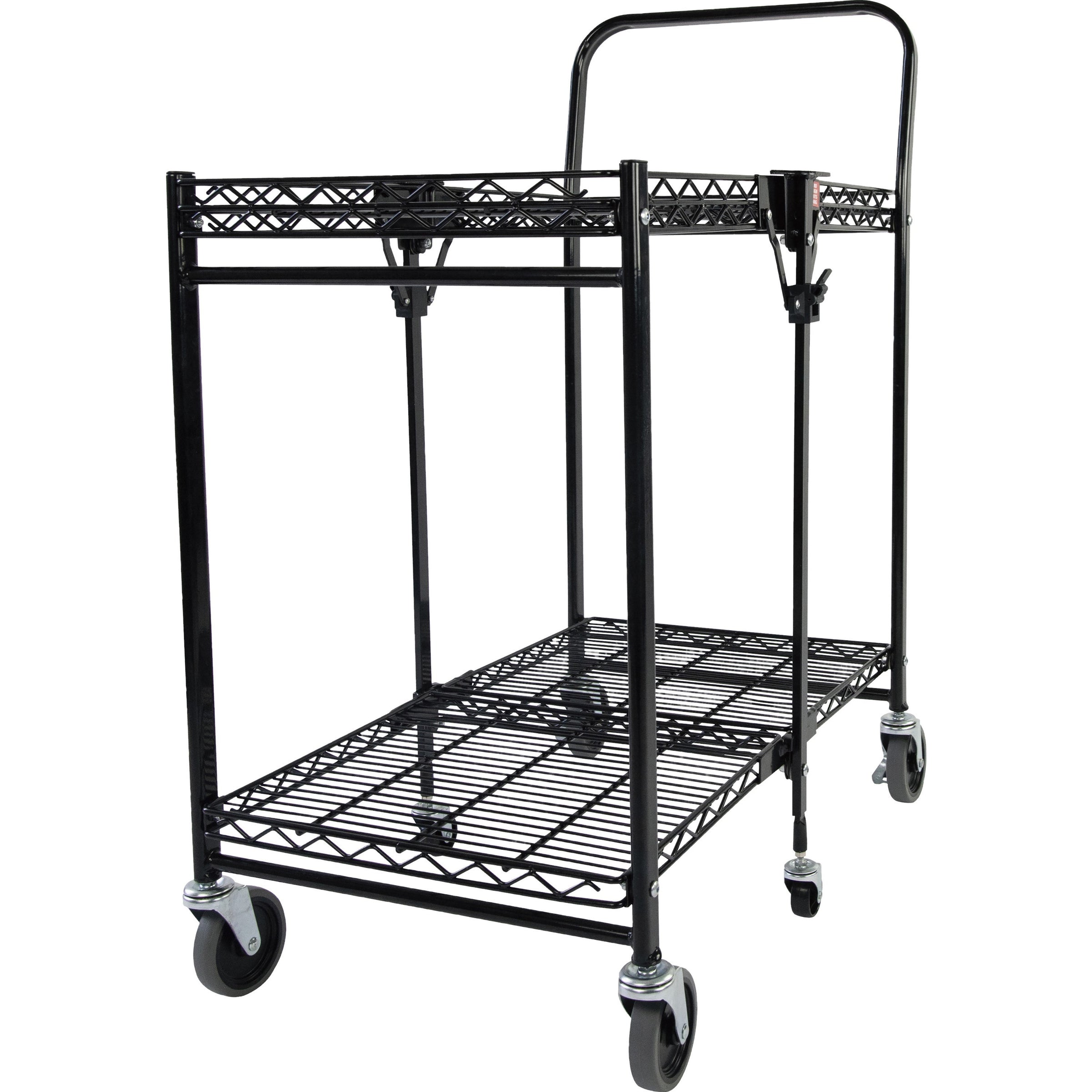 Stowaway Folding Carts, Metal, 2 Shelves, 250 lb Capacity, 29.63" x 37.25" x 18", Black