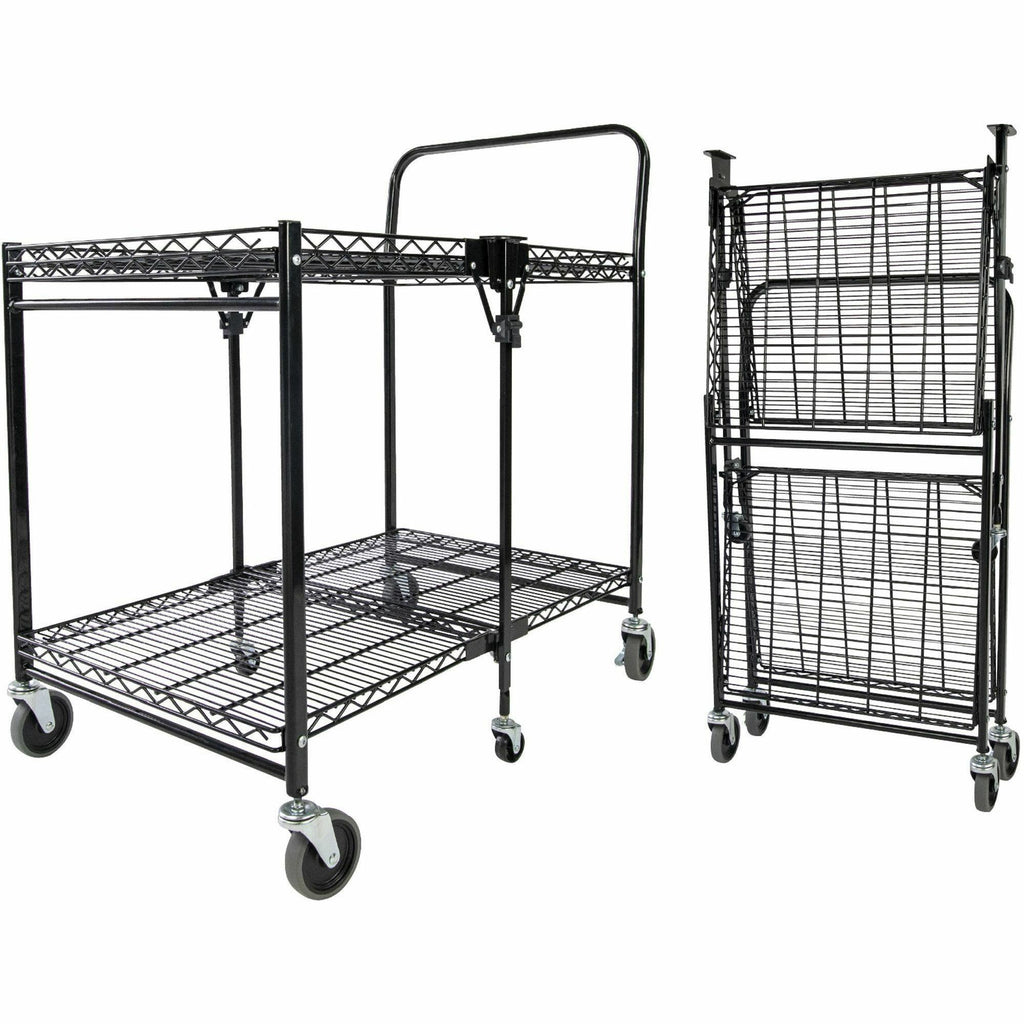 Stowaway Folding Carts, Metal, 2 Shelves, 250 lb Capacity, 35" x 37.25" x 22", Black