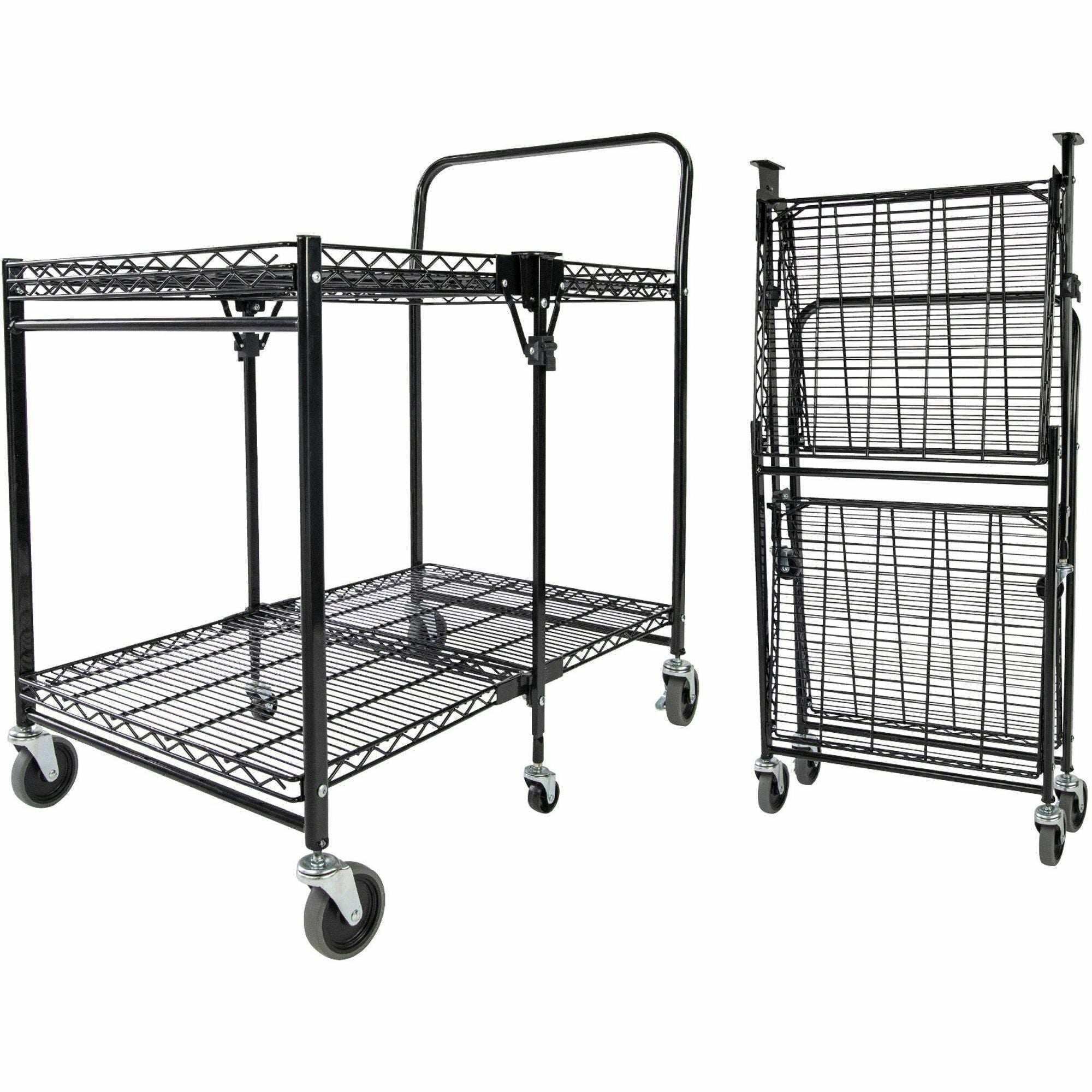 Stowaway Folding Carts, Metal, 2 Shelves, 250 lb Capacity, 35" x 37.25" x 22", Black