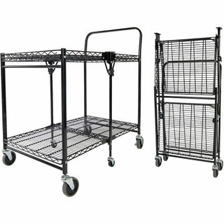 Stowaway Folding Carts, Metal, 2 Shelves, 250 lb Capacity, 35" x 37.25" x 22", Black