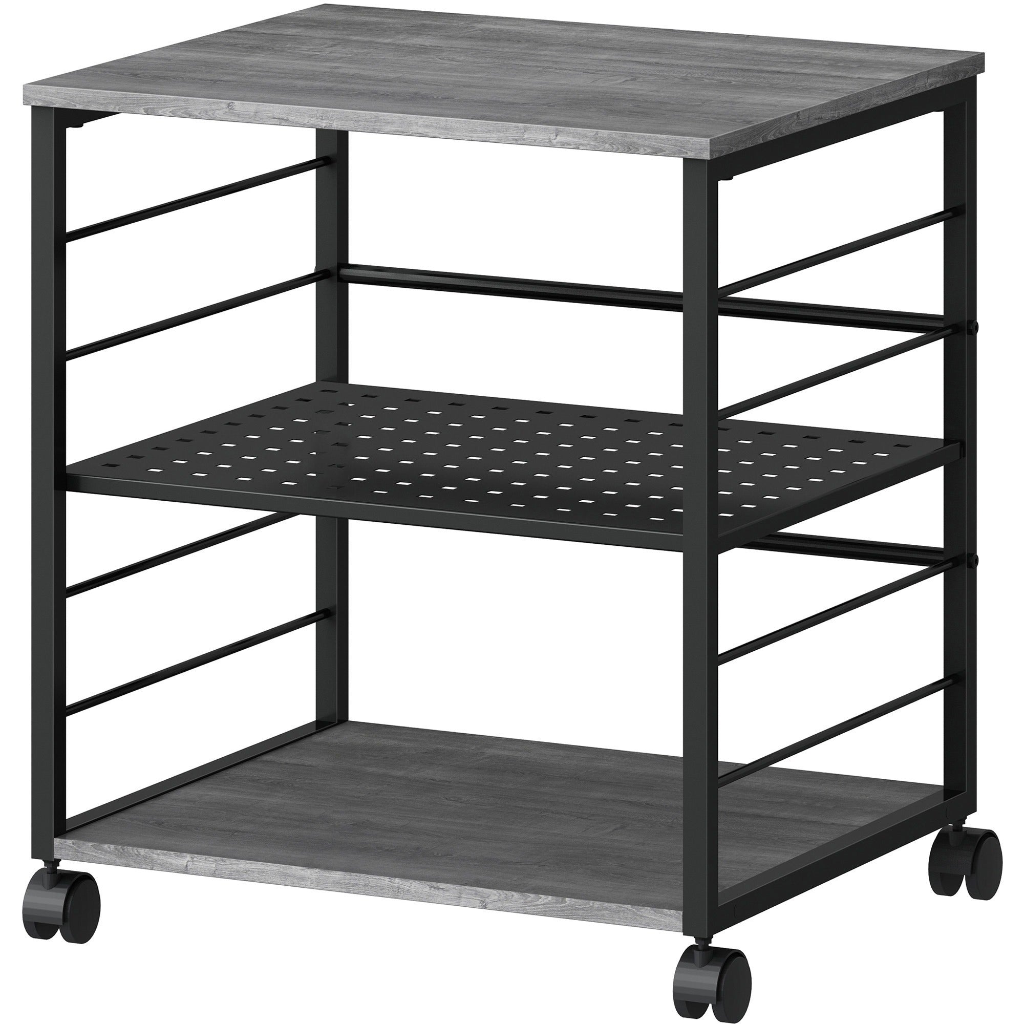 lorell-deskside-mobile-machine-stand-200-lb-load-capacity-265-height-x-236-width-x-196-depth-desk-powder-coated-metal-laminate-polyvinyl-chloride-pvc-charcoal-black_llr60263 - 4