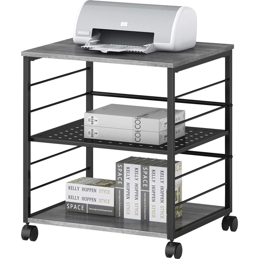 lorell-deskside-mobile-machine-stand-200-lb-load-capacity-265-height-x-236-width-x-196-depth-desk-powder-coated-metal-laminate-polyvinyl-chloride-pvc-charcoal-black_llr60263 - 7