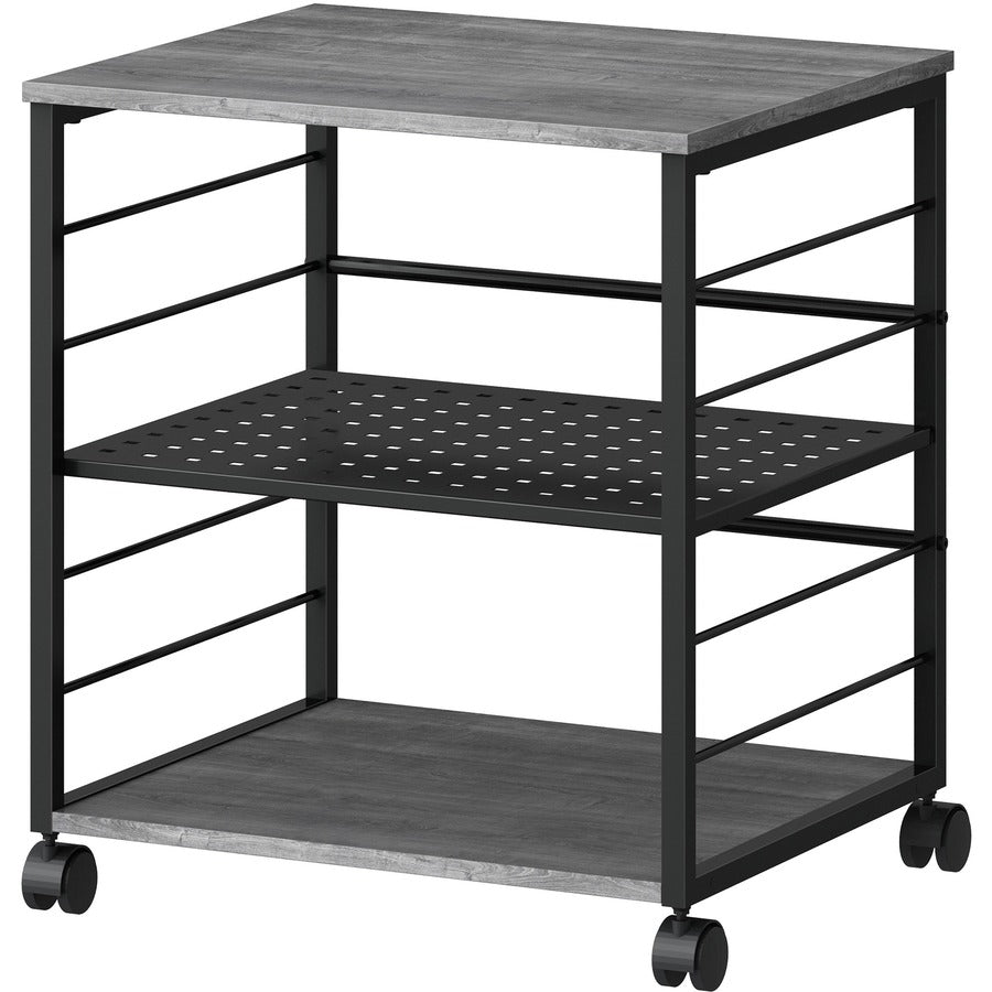 Lorell Deskside Mobile Machine Stand - 200 lb Load Capacity - 26.5" Height x 23.6" Width x 19.6" Depth - Desk - Powder Coated - Metal, Laminate, Polyvinyl Chloride (PVC) - Charcoal, Black
