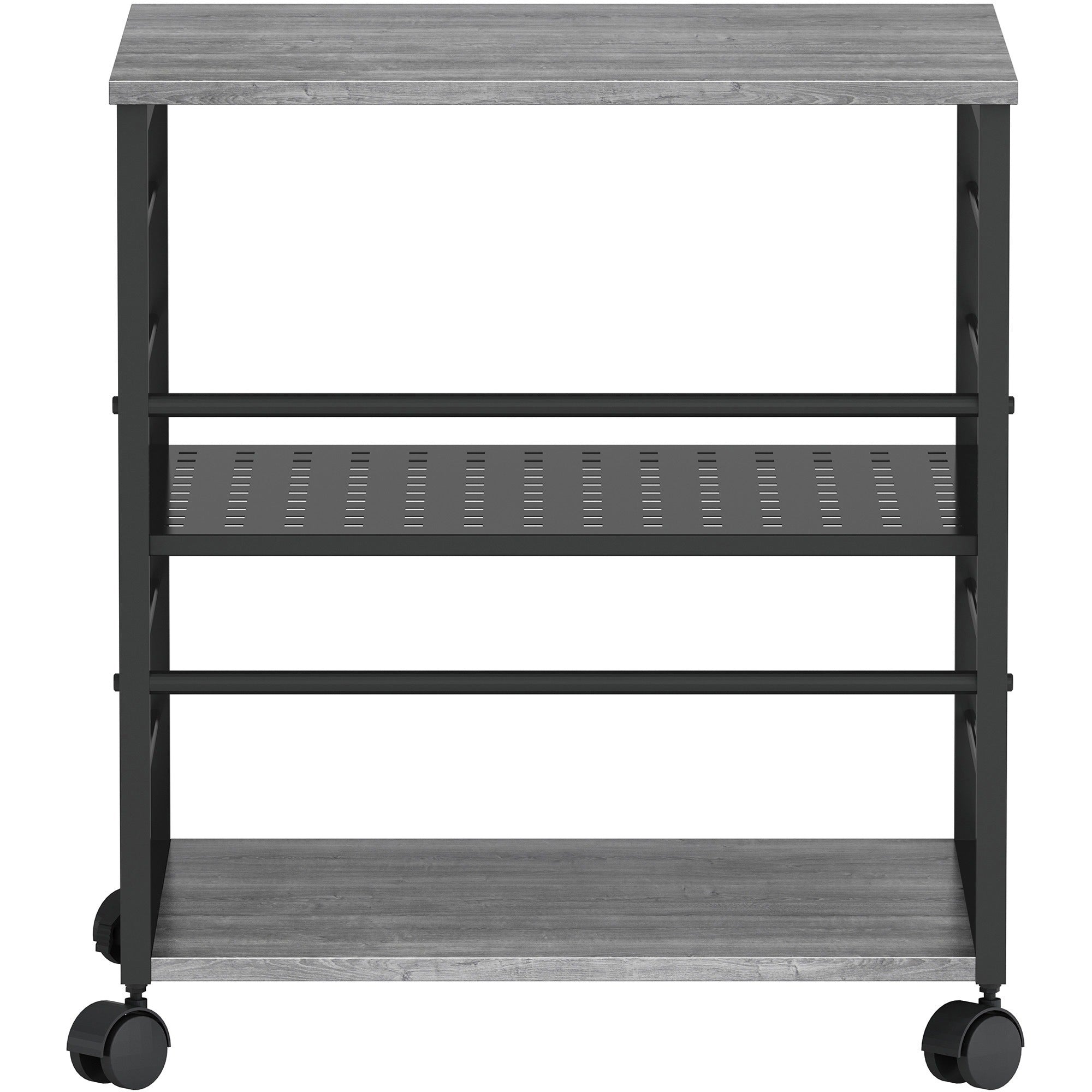 lorell-deskside-mobile-machine-stand-200-lb-load-capacity-265-height-x-236-width-x-196-depth-desk-powder-coated-metal-laminate-polyvinyl-chloride-pvc-charcoal-black_llr60263 - 6