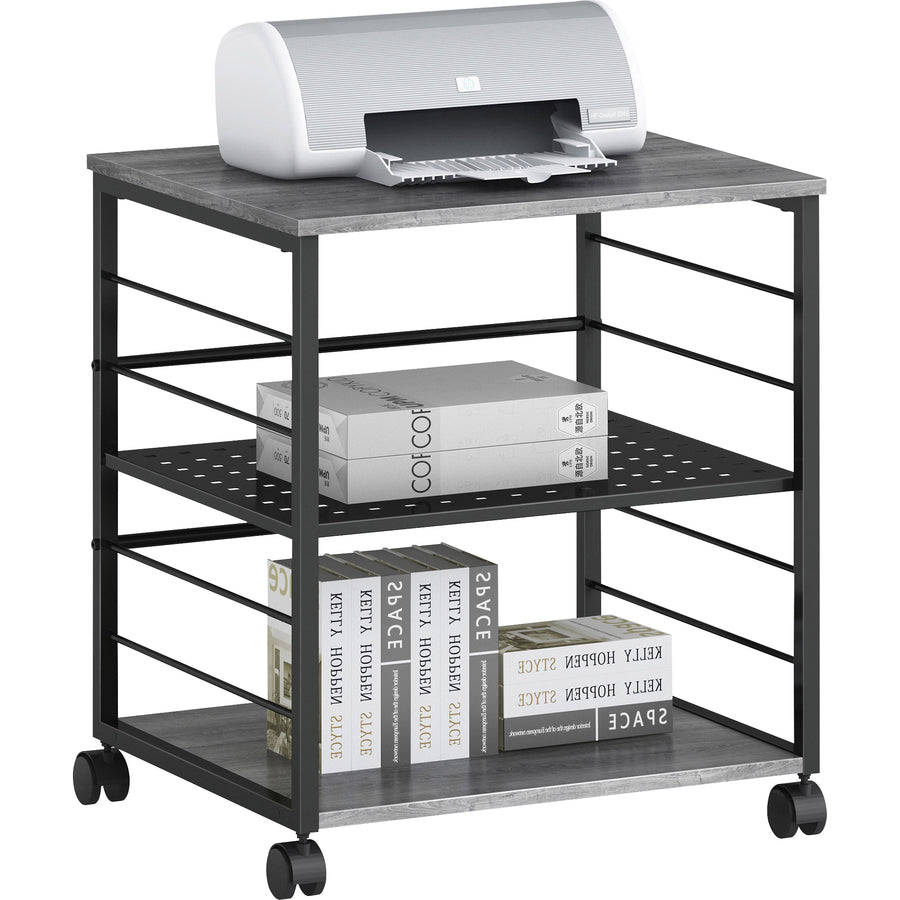 lorell-deskside-mobile-machine-stand-200-lb-load-capacity-265-height-x-236-width-x-196-depth-desk-powder-coated-metal-laminate-polyvinyl-chloride-pvc-charcoal-black_llr60263 - 8