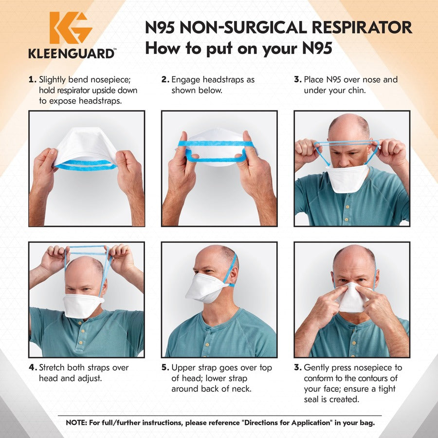 kleenguard-n95-pouch-respirator-recommended-for-face-regular-size-white-blue-comfortable-breathable-adjustable-nose-piece-lightweight-foldable-head-strap-particle-filtration-efficiency-pfe-12-carton_kcc53899ct - 8