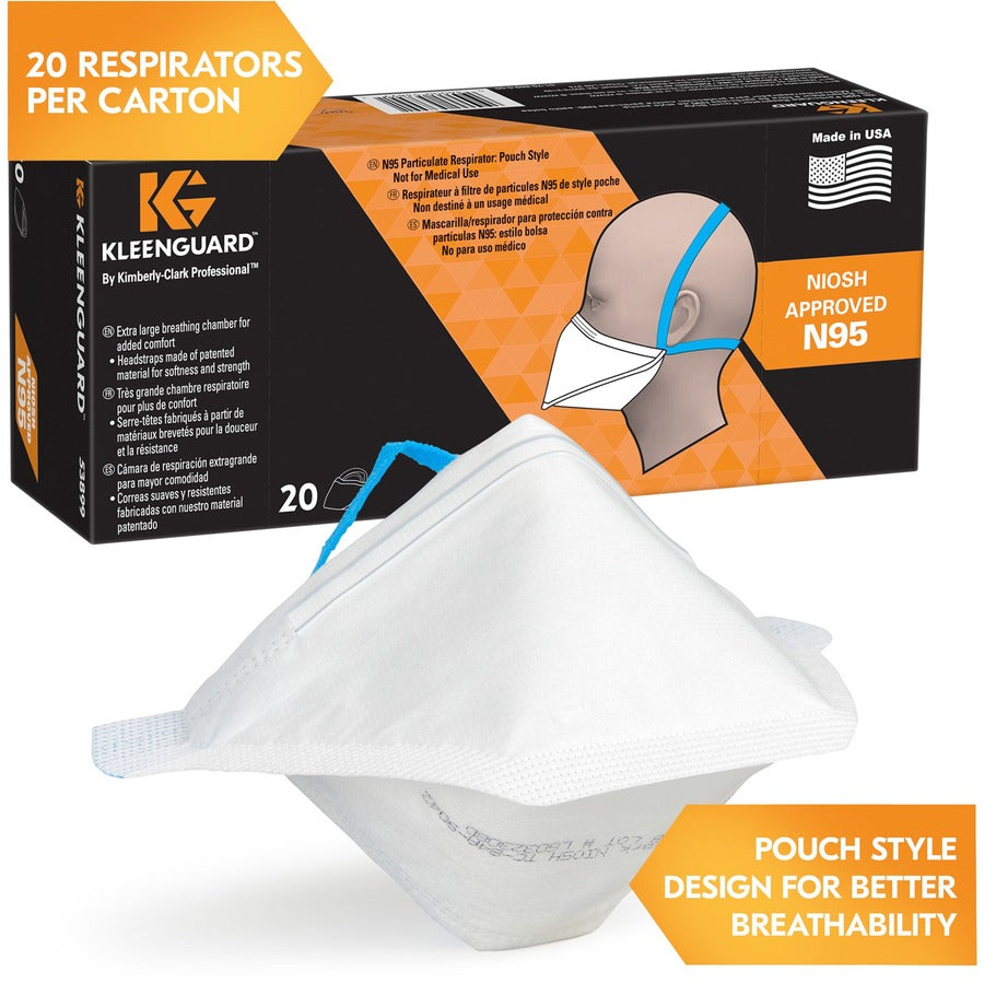 kleenguard-n95-pouch-respirator-recommended-for-face-regular-size-white-blue-comfortable-breathable-adjustable-nose-piece-lightweight-foldable-head-strap-particle-filtration-efficiency-pfe-12-carton_kcc53899ct - 4