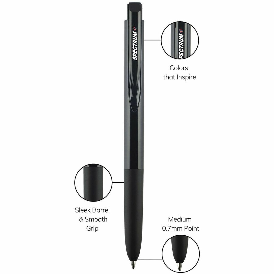 uni Spectrum Gel Pen - Medium Pen Point - 0.7 mm Pen Point Size - Refillable - Retractable - Multicolor Pigment-based, Gel-based Ink - Black Plastic, Rubberized Barrel - 5 / Pack