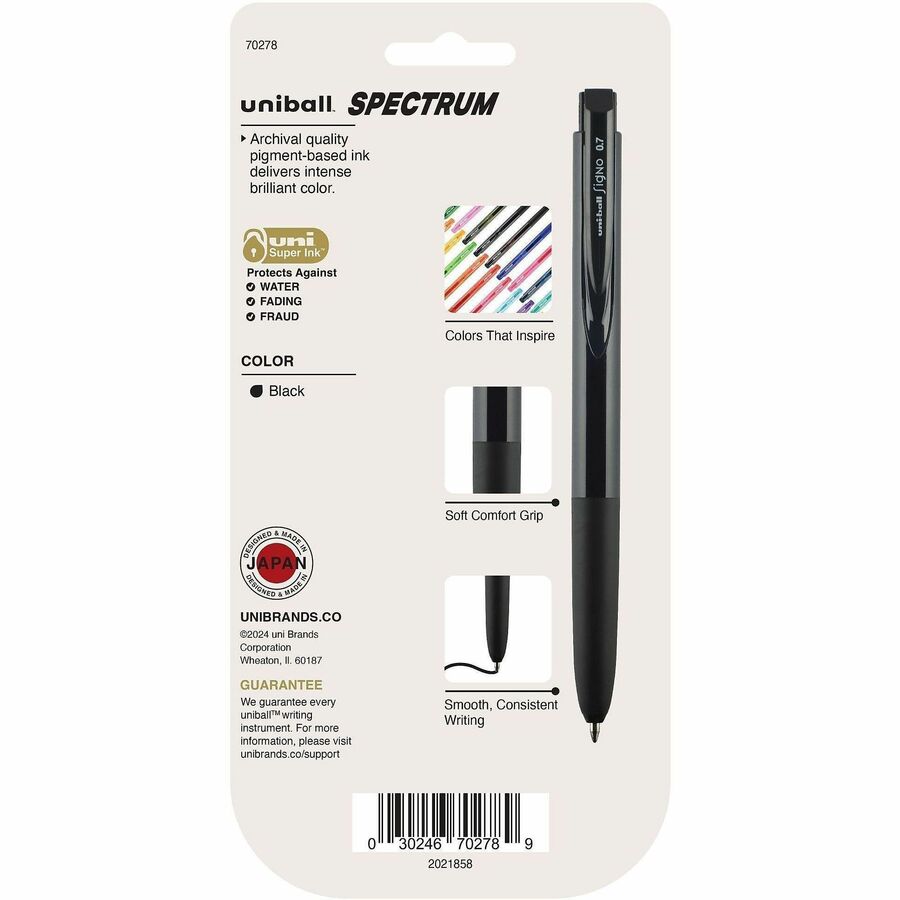 uni Spectrum Gel Pen - Medium Pen Point - 0.7 mm Pen Point Size - Refillable - Retractable - Multicolor Pigment-based, Gel-based Ink - Black Plastic, Rubberized Barrel - 5 / Pack