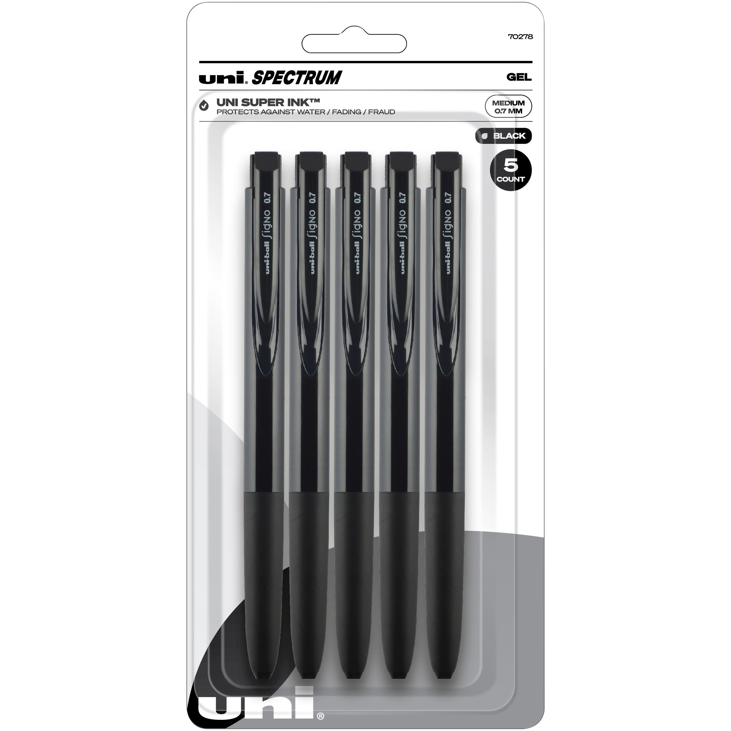 uni-spectrum-gel-pen-medium-pen-point-07-mm-pen-point-size-refillable-retractable-multicolor-pigment-based-gel-based-ink-black-plastic-rubberized-barrel-5-pack_ubc70278 - 1