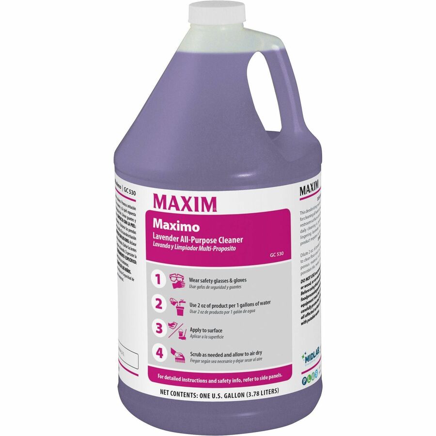 Maxim Lavender All-Purpose Cleaner - Concentrate - 128 fl oz (4 quart) - Lavender Scent - 4 / Carton - Deodorize, Film-free, Rinse-free - Purple - 2