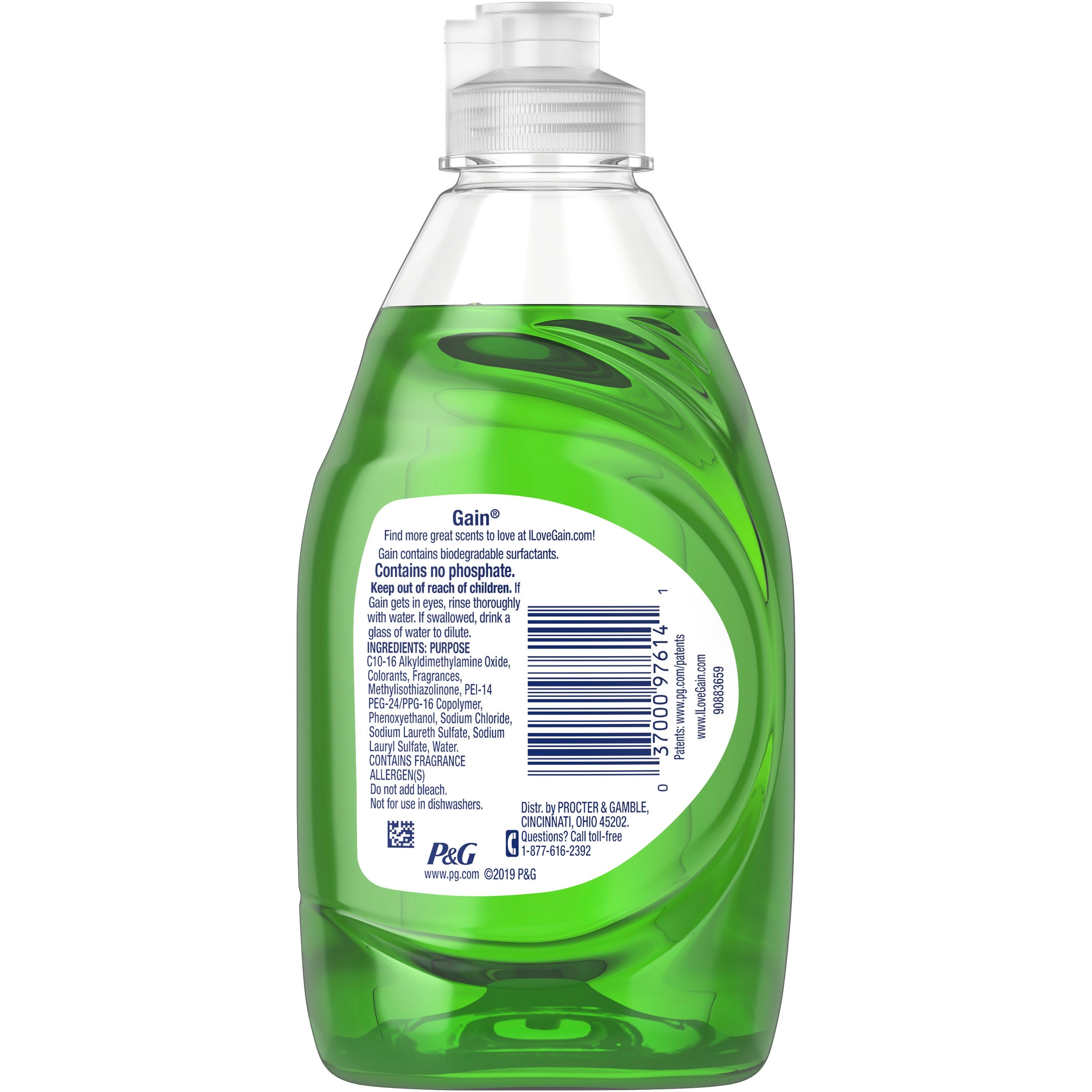 Gain Ultra Original Scent Dishwashing Liquid - 8 fl oz (0.3 quart) - Clean Scent - 12 / Carton - Green - 2