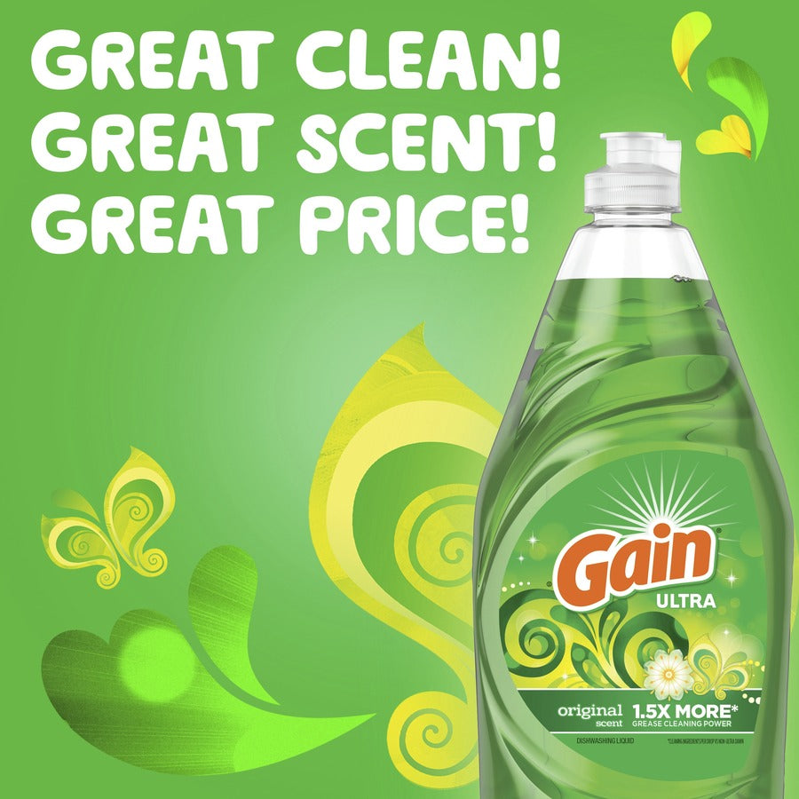 Gain Ultra Original Scent Dishwashing Liquid - 8 fl oz (0.3 quart) - Clean Scent - 12 / Carton - Green - 5