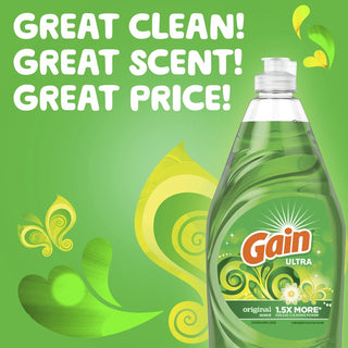 Gain Ultra Original Scent Dishwashing Liquid - 8 fl oz (0.3 quart) - Clean Scent - 12 / Carton - Green - 5