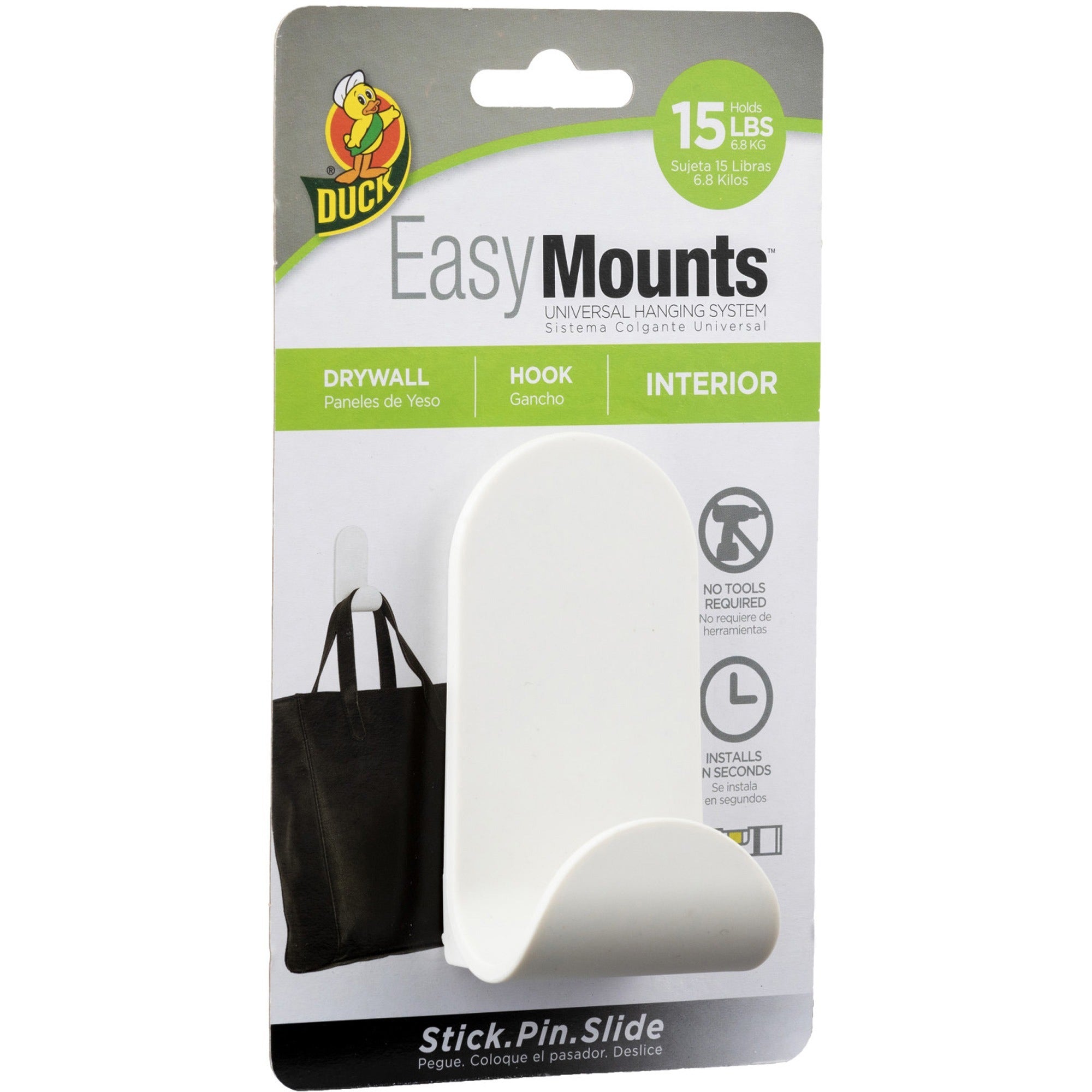 Duck EasyMounts Medium J-Hook, Matte White, 15 lb Capacity