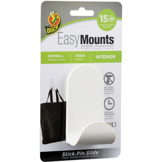 Duck EasyMounts Medium J-Hook, Matte White, 15 lb Capacity