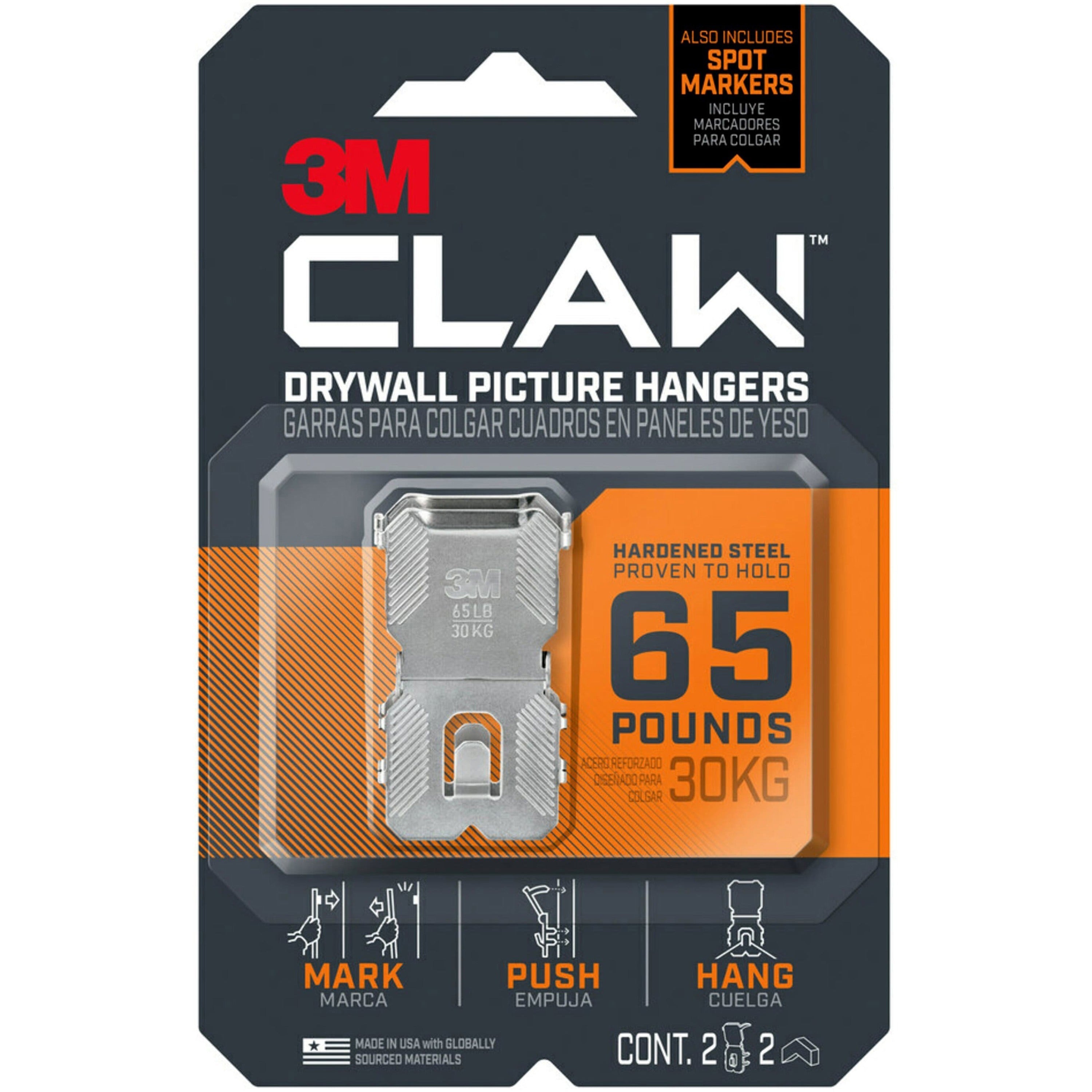 3m-claw-drywall-picture-hanger-65-lb-2948-kg-capacity-2-length-for-pictures-project-mirror-frame-home-decoration-steel-gray-2-pack_mmm3ph65m2es - 1