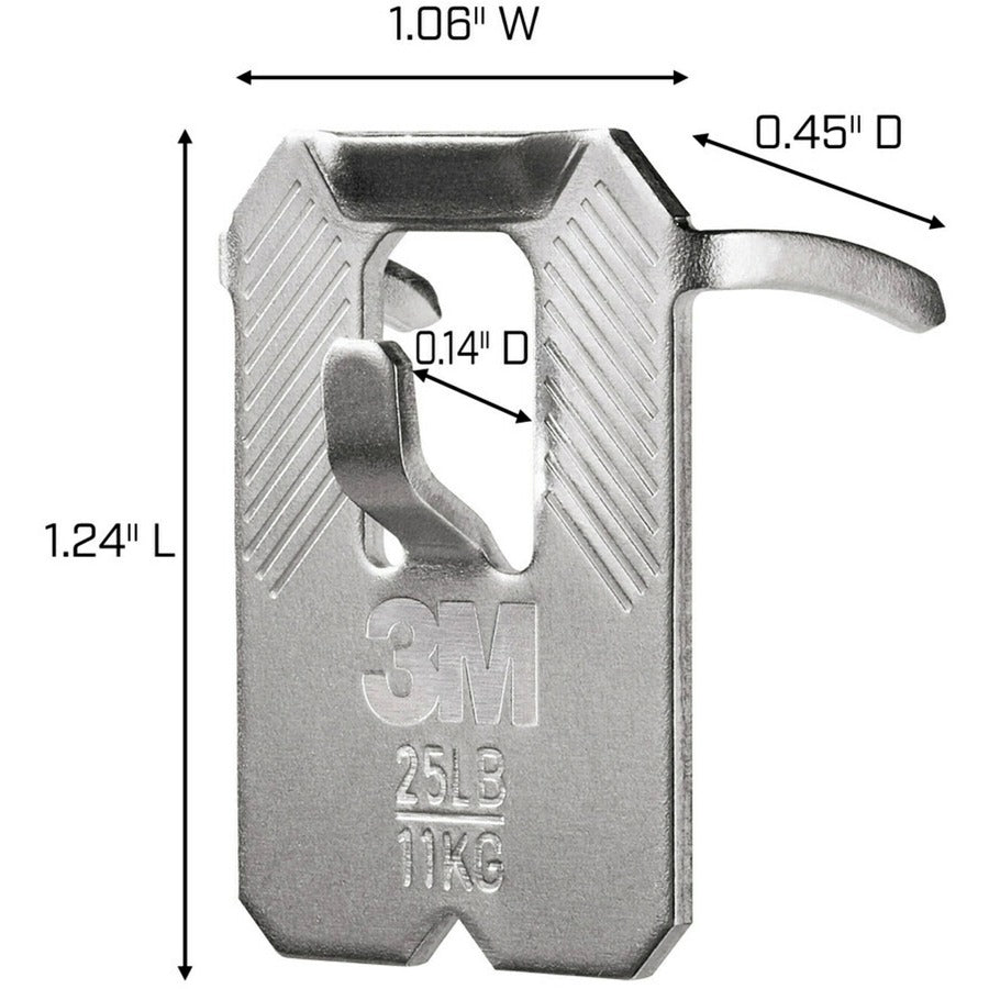 3M CLAW Drywall Picture Hanger - 45 lb (20.41 kg), 25 lb (11.34 kg), 15 lb (6.80 kg) Capacity - 2" Length - for Pictures, Project, Mirror, Frame, Home, Decoration - Steel - Gray - 10 / Pack