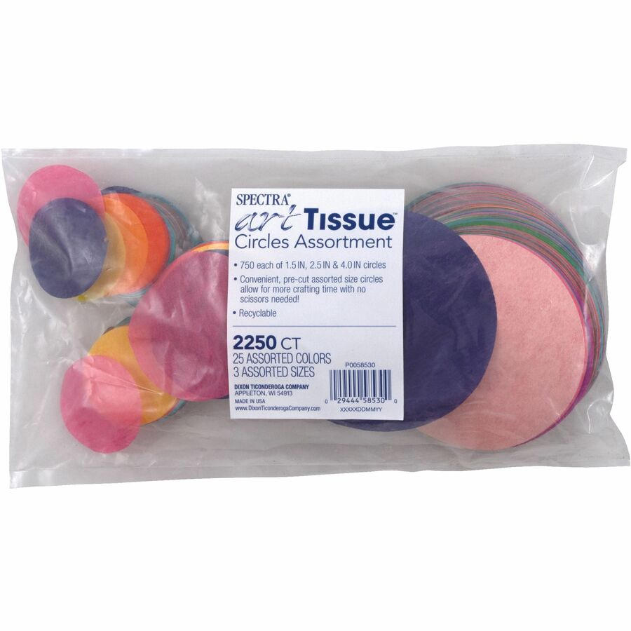 Spectra Art Tissue Deluxe Bleeding Circles - Paint - 2250 Piece(s) x 4"Diameter - 1 Bag - Cerise, National Blue, Chinese Red, Spring Green, Dark Pink, Scarlet, Magenta, Sky Blue, Canary, Orchid, Azure Blue, ... - Tissue, Paper - 6