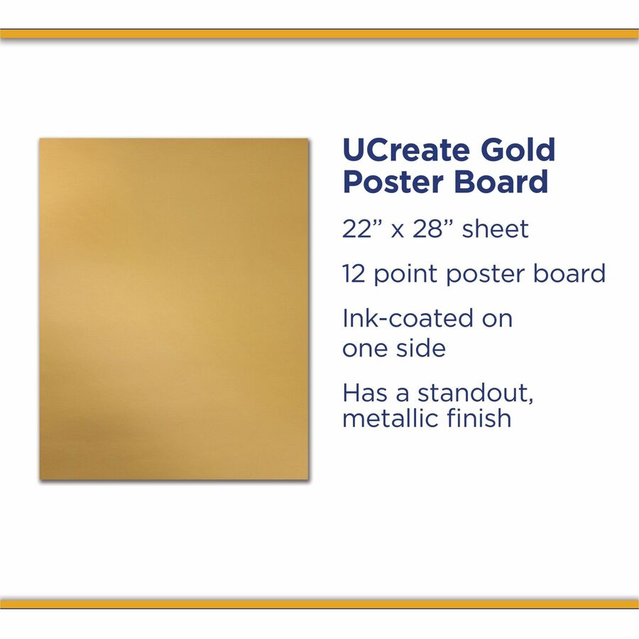 UCreate Metallic Poster Board - Classroom, Poster, Mounting, Project - 25 / Carton - Yellow