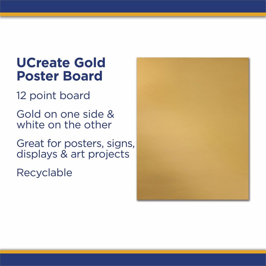 UCreate Metallic Poster Board - Classroom, Poster, Mounting, Project - 25 / Carton - Yellow