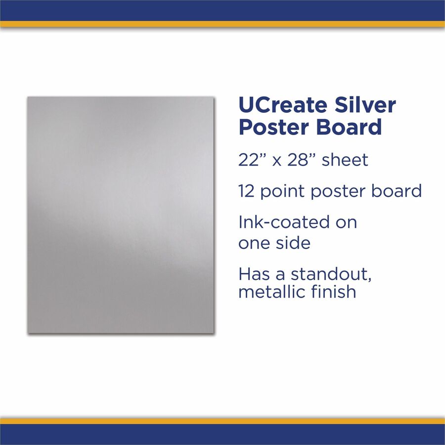 UCreate Metallic Poster Board - Classroom, Poster, Mounting, Project - 25 / Carton - Gray