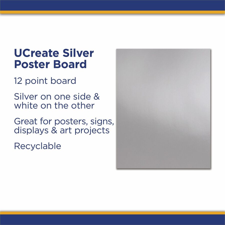 UCreate Metallic Poster Board - Classroom, Poster, Mounting, Project - 25 / Carton - Gray