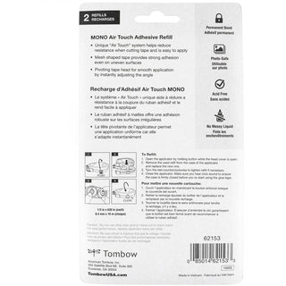 Tombow Mono Air Touch Net Tape Dispenser Refill - 17.50 yd Length x 0.33" Width - 2 / Pack - White