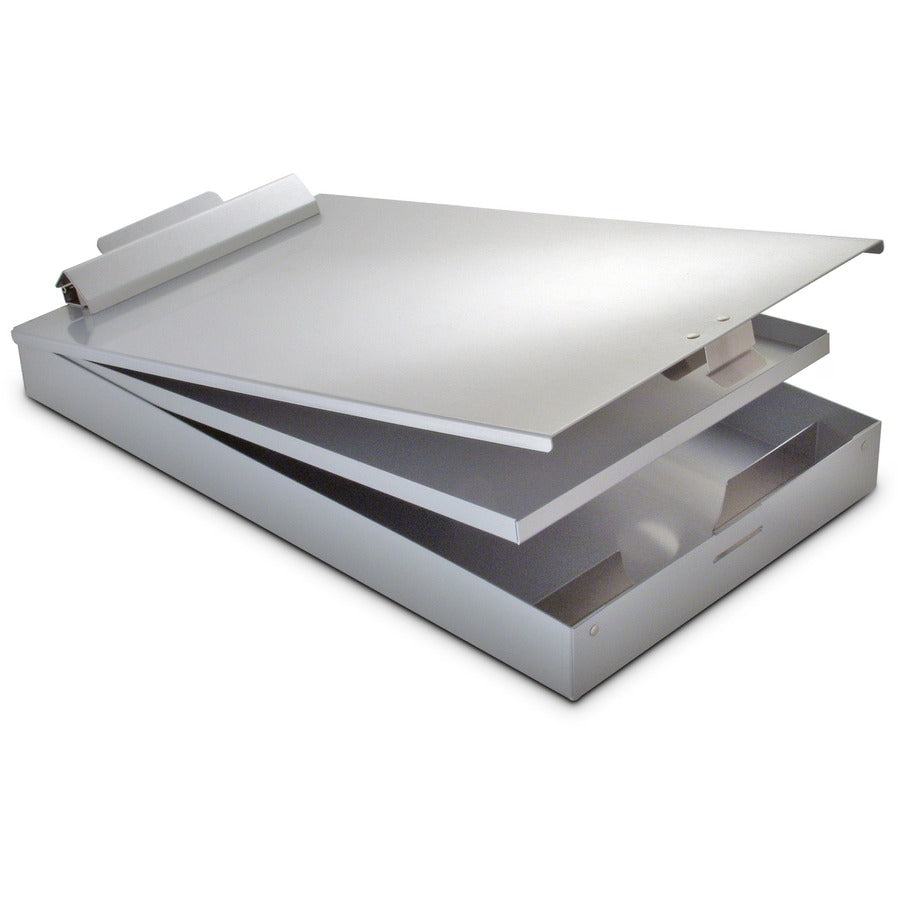 Saunders Cruiser Mate Form Holder with Storage - 1" Clip Capacity - Top Opening - 8 1/2" x 14" - Aluminum - Gray - 1 Each
