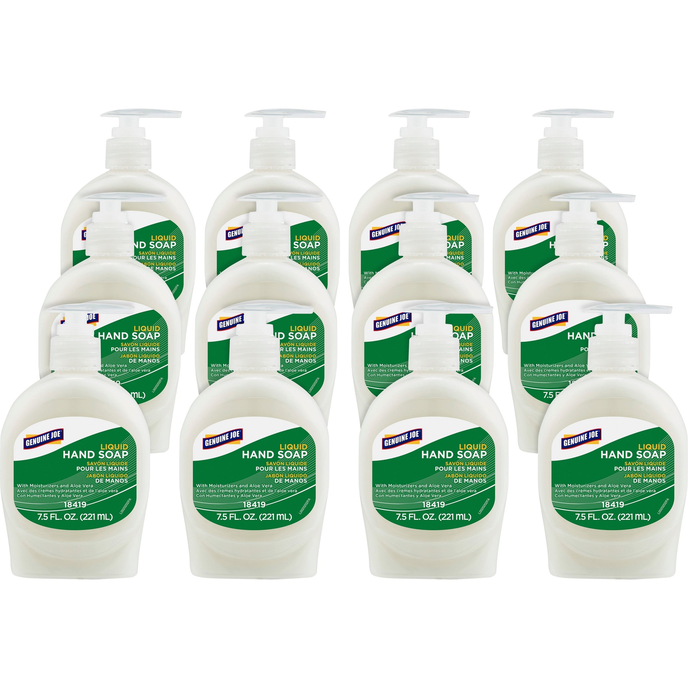 genuine-joe-lotion-soap-75-fl-oz-2218-ml-pump-bottle-dispenser-hand-skin-white-anti-irritant-12-carton_gjo18419ct - 1