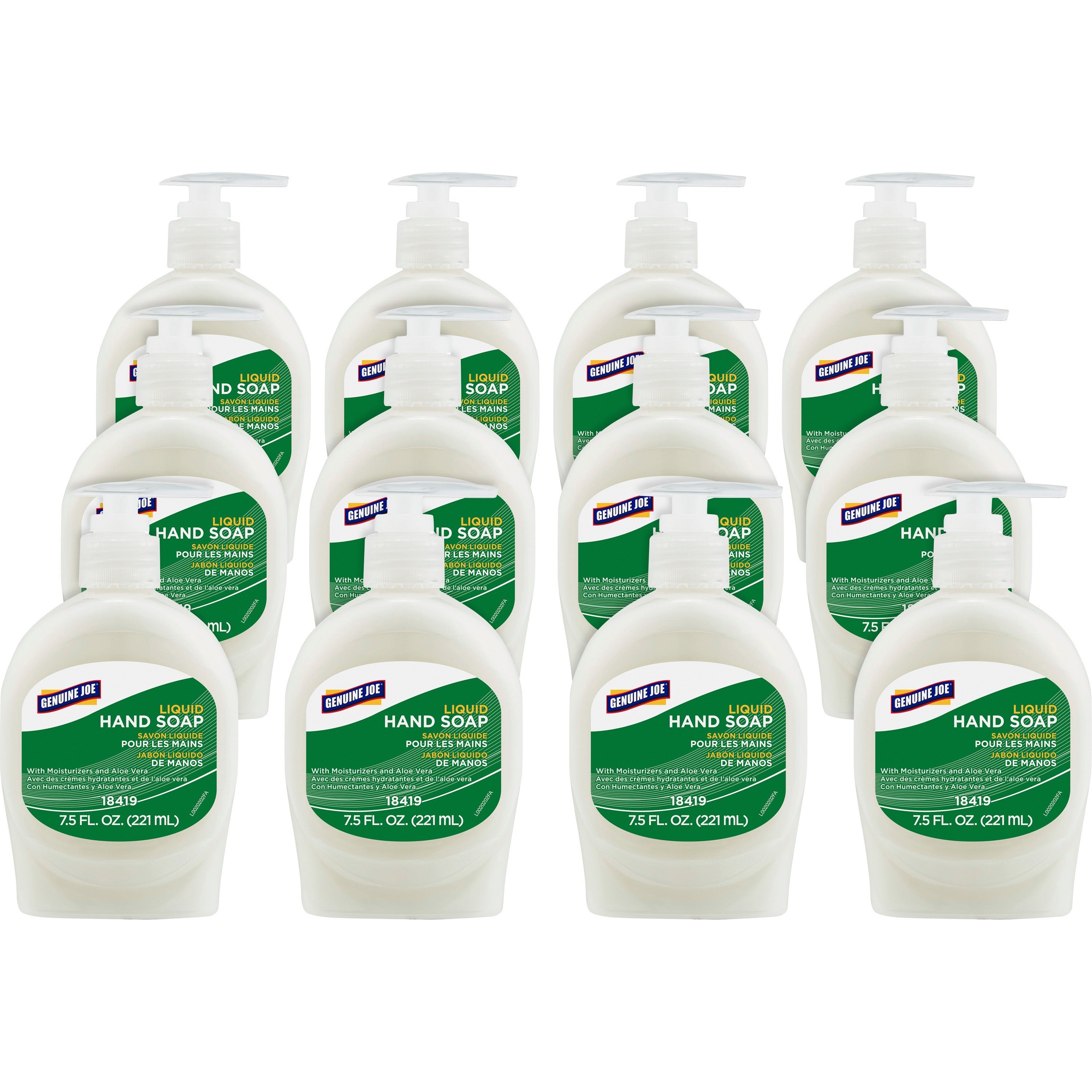 genuine-joe-lotion-soap-75-fl-oz-2218-ml-pump-bottle-dispenser-hand-skin-white-anti-irritant-12-carton_gjo18419ct - 1