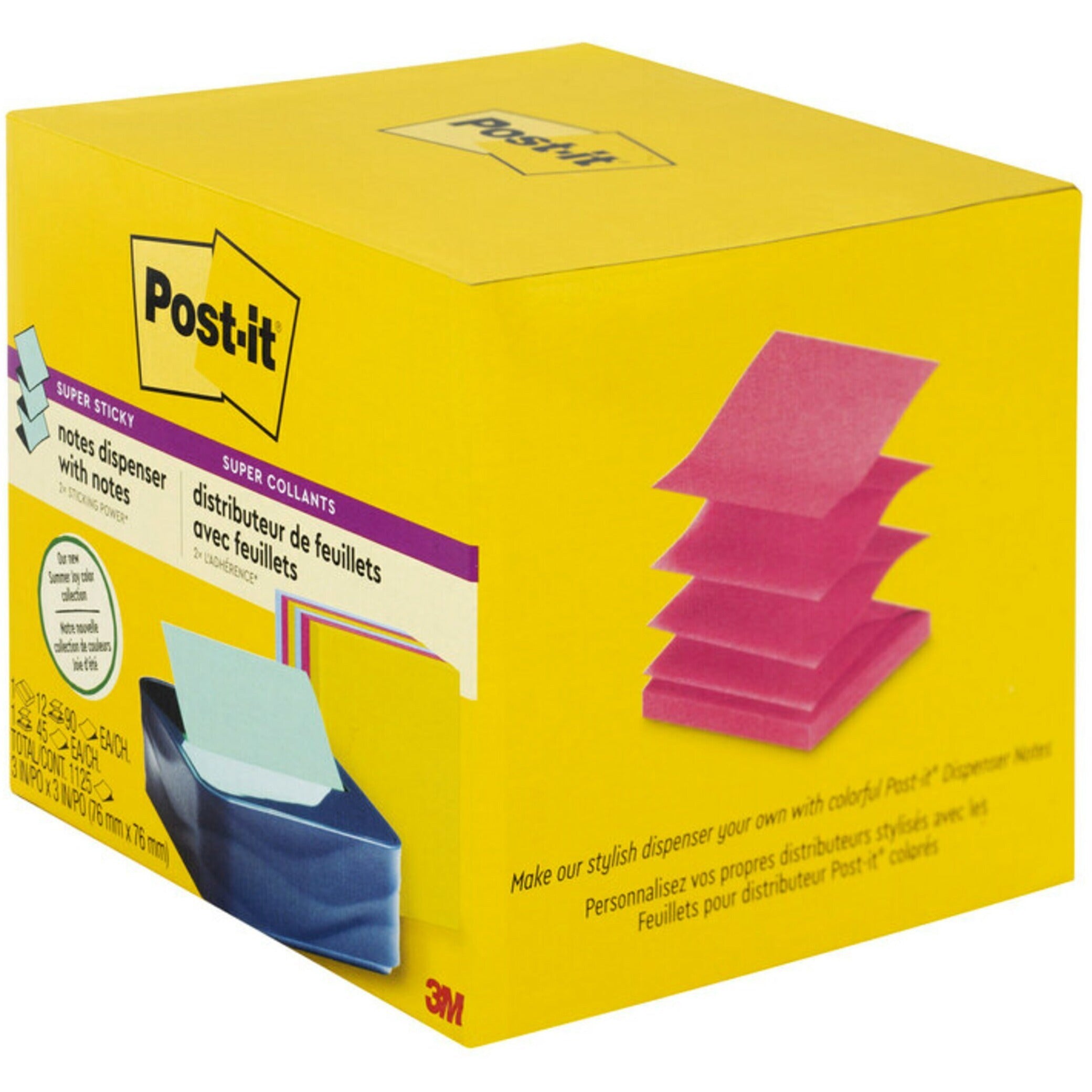 post-it-notes-dispenser-and-dispenser-notes-3-x-3-note-90-sheet-note-capacity-washed-denim-citron-yellow-power-pink_mmmwave330ssva - 3