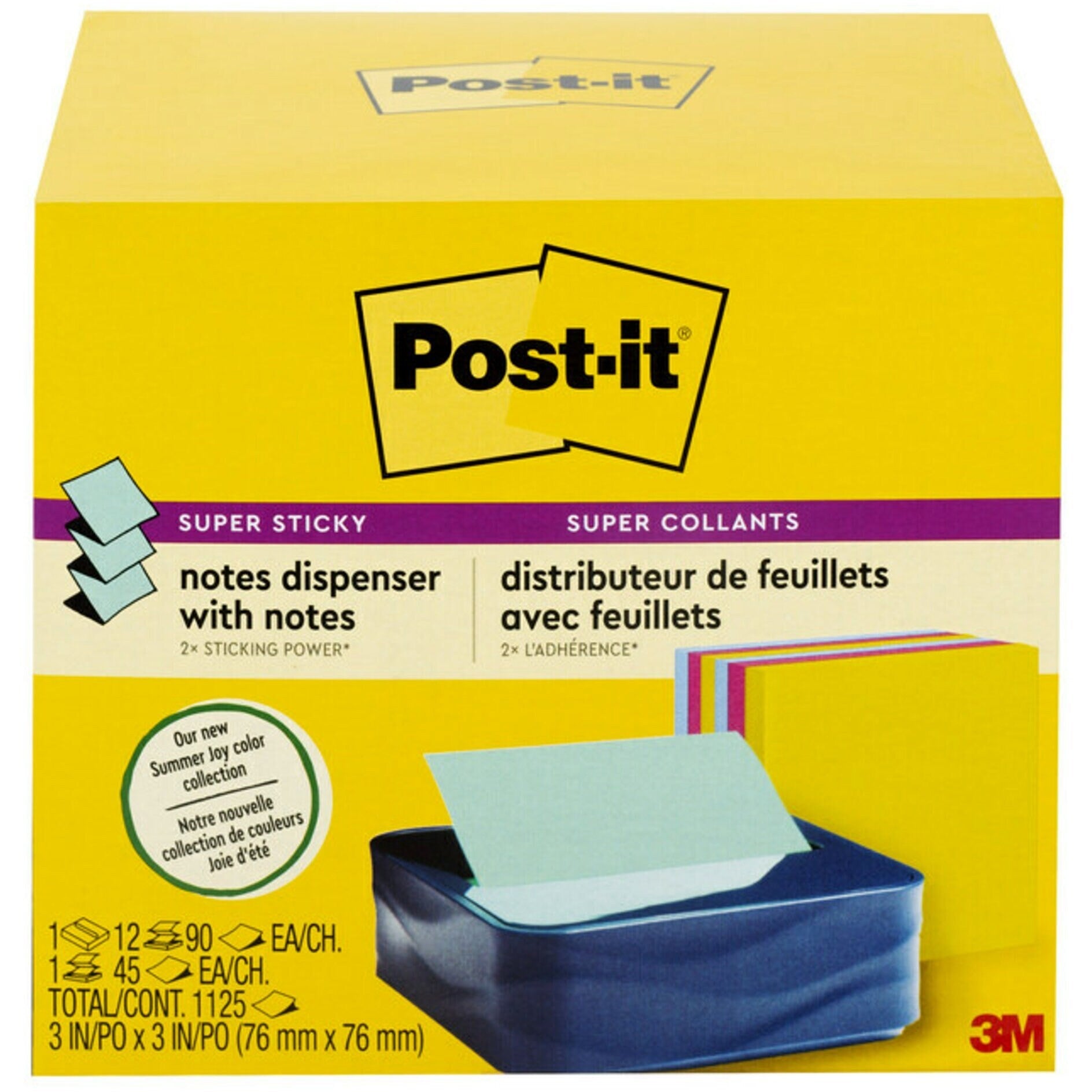 post-it-notes-dispenser-and-dispenser-notes-3-x-3-note-90-sheet-note-capacity-washed-denim-citron-yellow-power-pink_mmmwave330ssva - 2