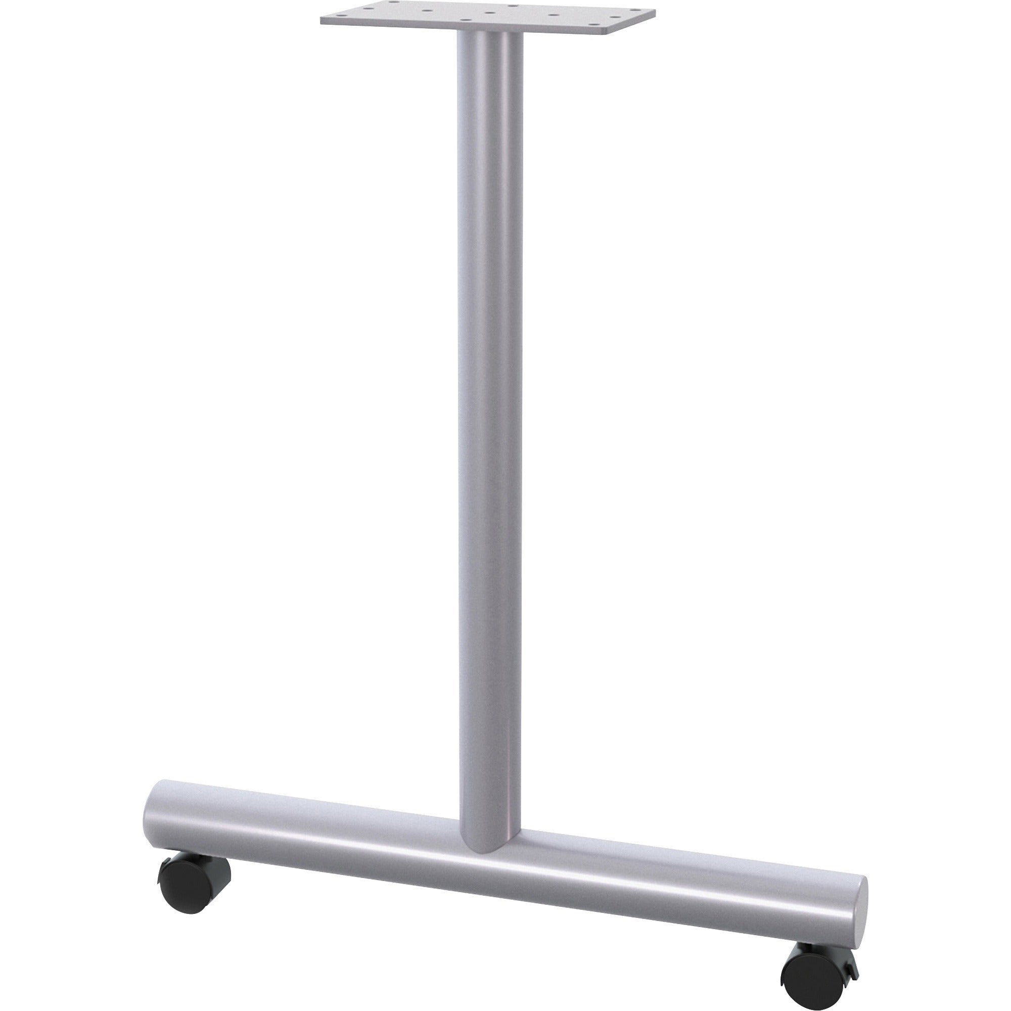 Lorell Tabletop Wheeled T-Leg Base - 27.8" , 2" Caster - Material: Tubular Steel - Finish: Gray