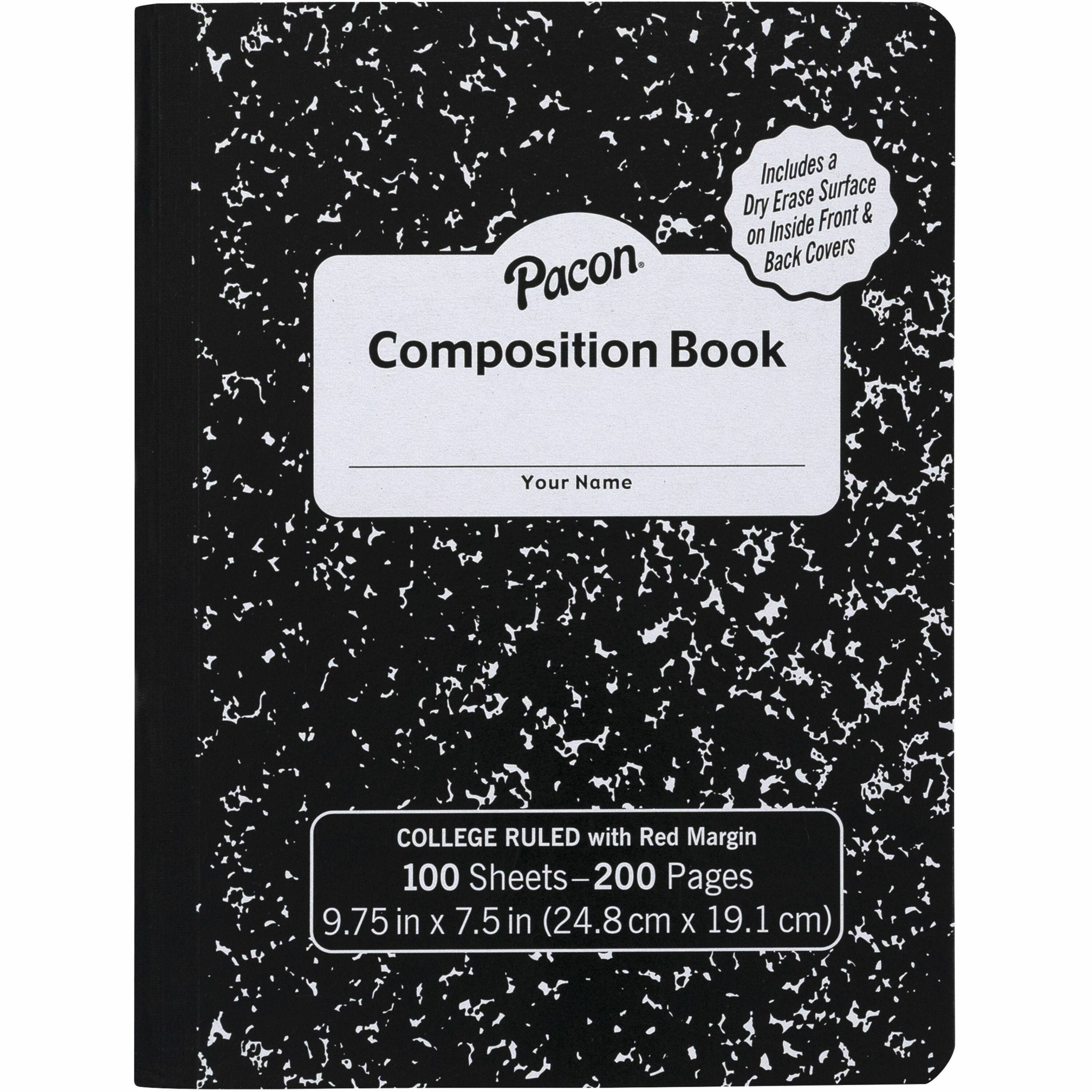 pacon-marble-hard-cover-wide-rule-composition-book-1-subjects-100-sheets-200-pages-wide-ruled-red-margin-975-x-75-x-04-black-marble-cover-recyclable-hard-cover-dry-erase-surface-1-each_pacpmmk37101de - 1