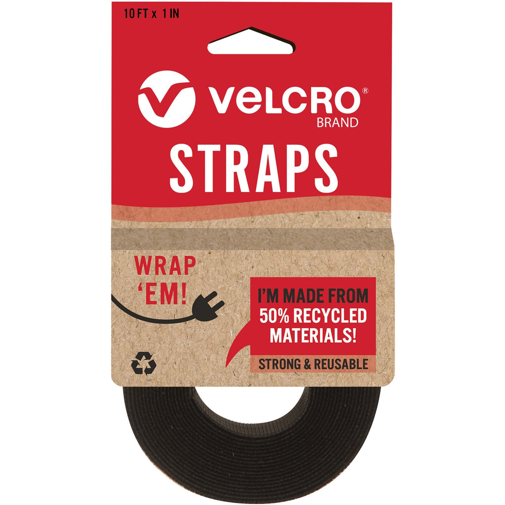VELCRO Strap,Adjustable,Reusable,Recycled,1"x10',Black - Cable Strap - Black - 1