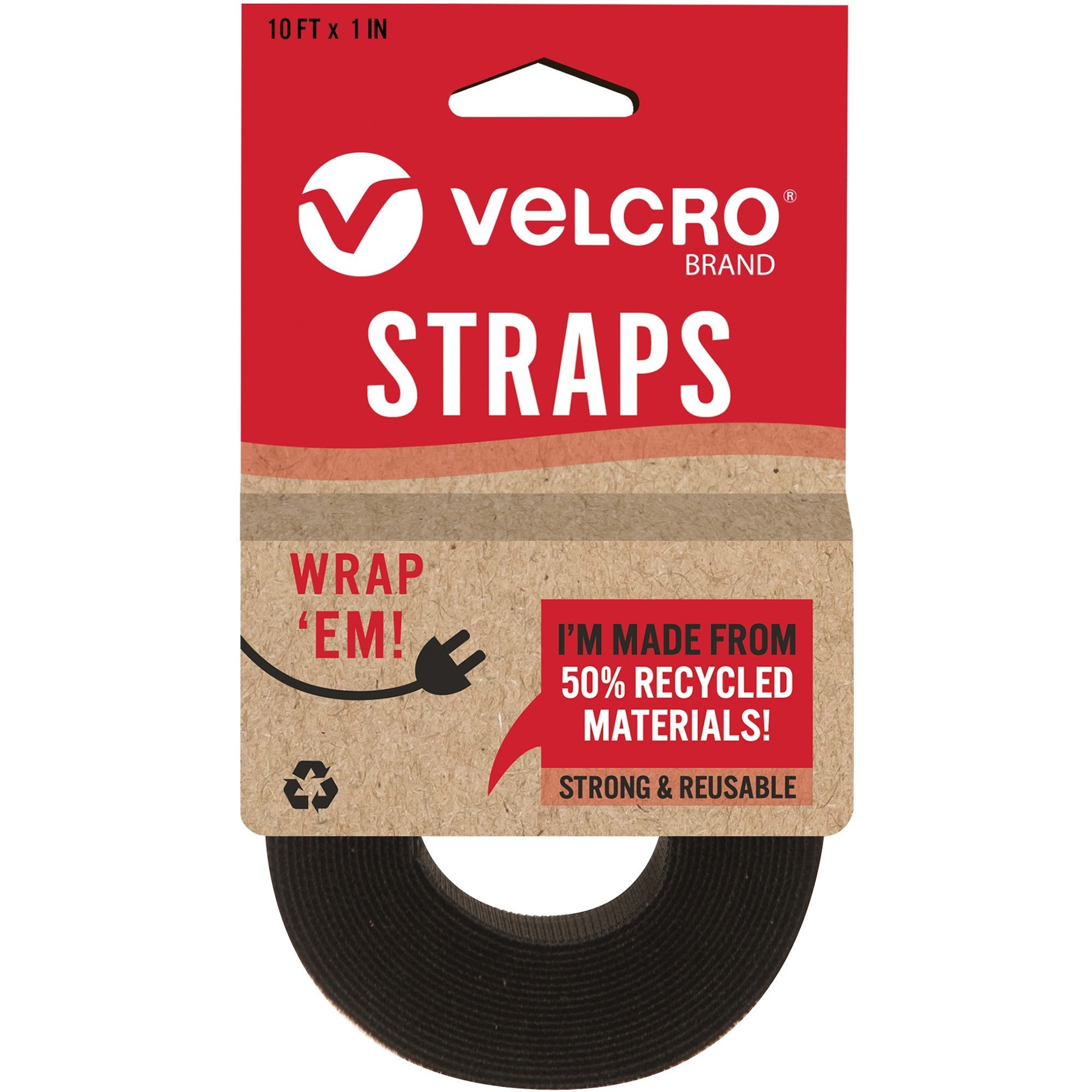 VELCRO Strap,Adjustable,Reusable,Recycled,1"x10',Black - Cable Strap - Black - 1