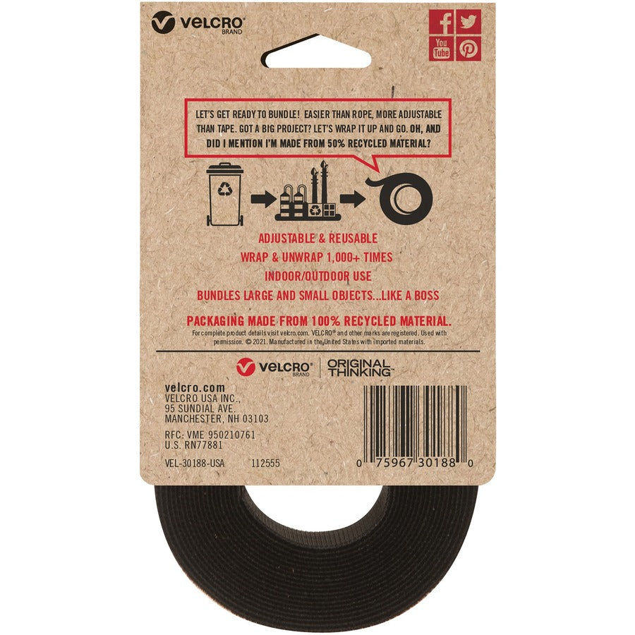 VELCRO Strap,Adjustable,Reusable,Recycled,1"x10',Black - Cable Strap - Black - 1
