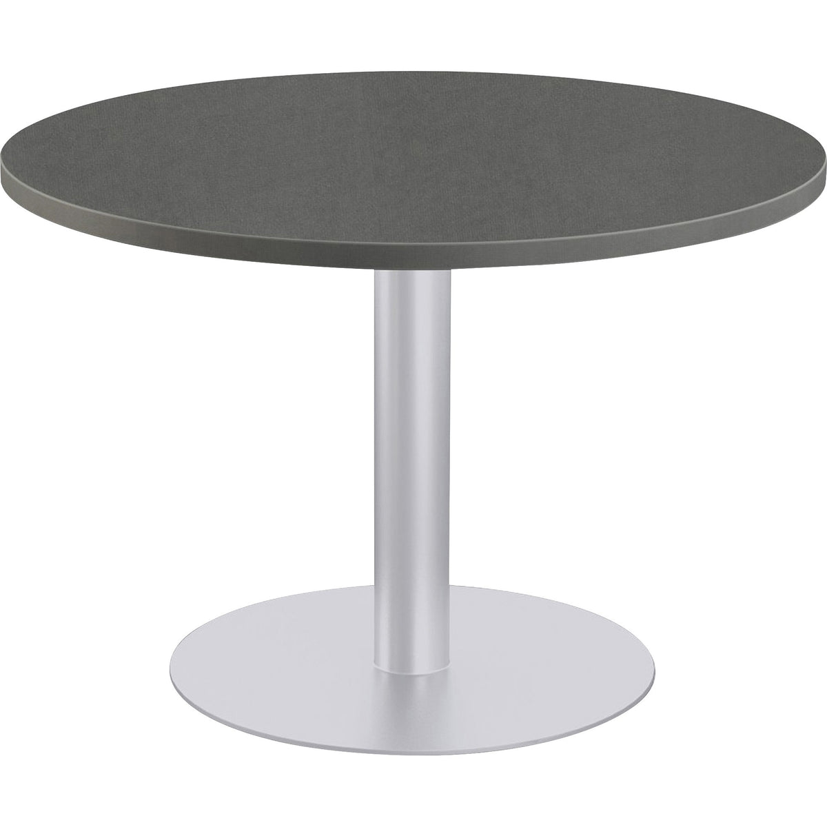 Special-T Sienna Cafe Table - For - Table TopGray Round Top - Powder Coated, Metallic Silver Base x 1.25" Table Top Thickness x 42" Table Top Diameter - 29" Height - Assembly Required - High Pressure Laminate (HPL), Particleboard Top Material - 1 Eac