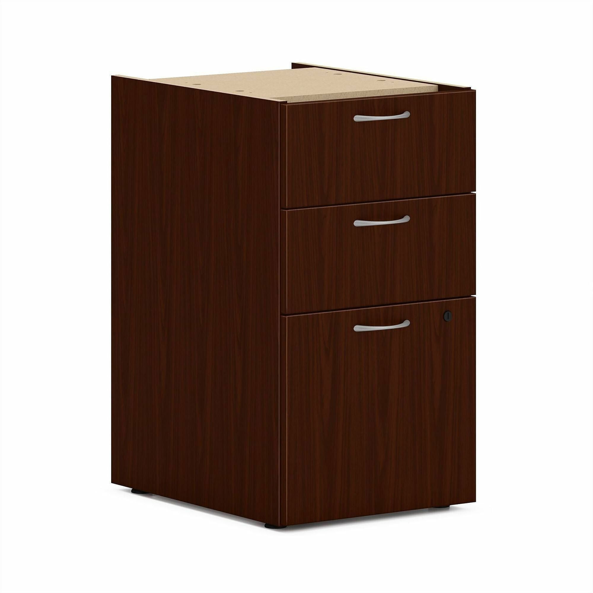 Mod Support Pedestal, Left or Right, 3-Drawers: Box/Box/File, Legal/Letter, Traditional Mahogany, 15" x 20" x 28