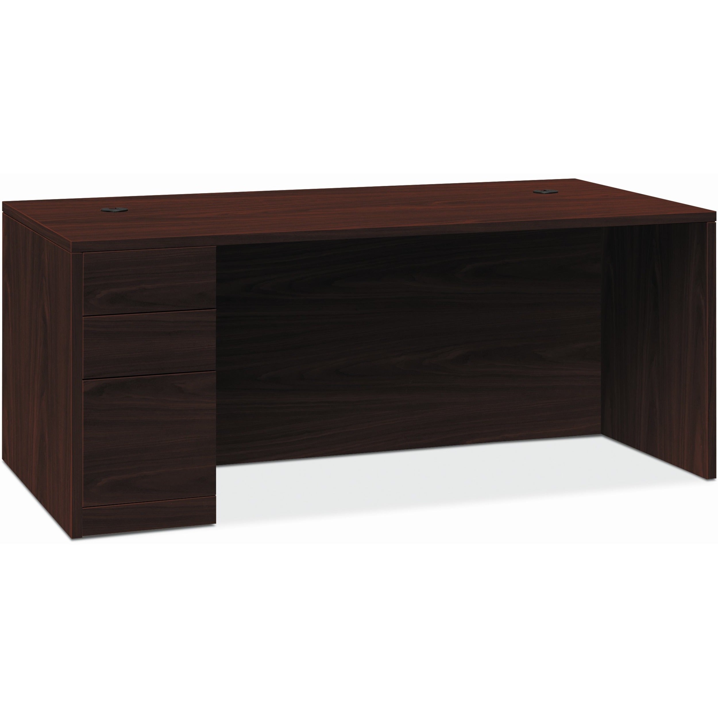 10500 Series Single Pedestal Desk, Left Pedestal: Box/Box/File, 66" x 30" x 29.5", Mahogany